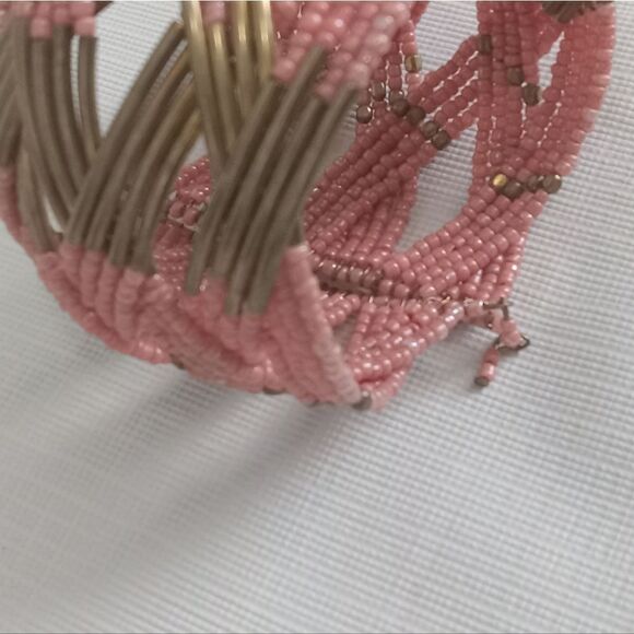 Sonoma Life + Style Coral Pink & Gold Toned Seed Beaded Cuff Fashion Bracelet - Picture 5 of 8